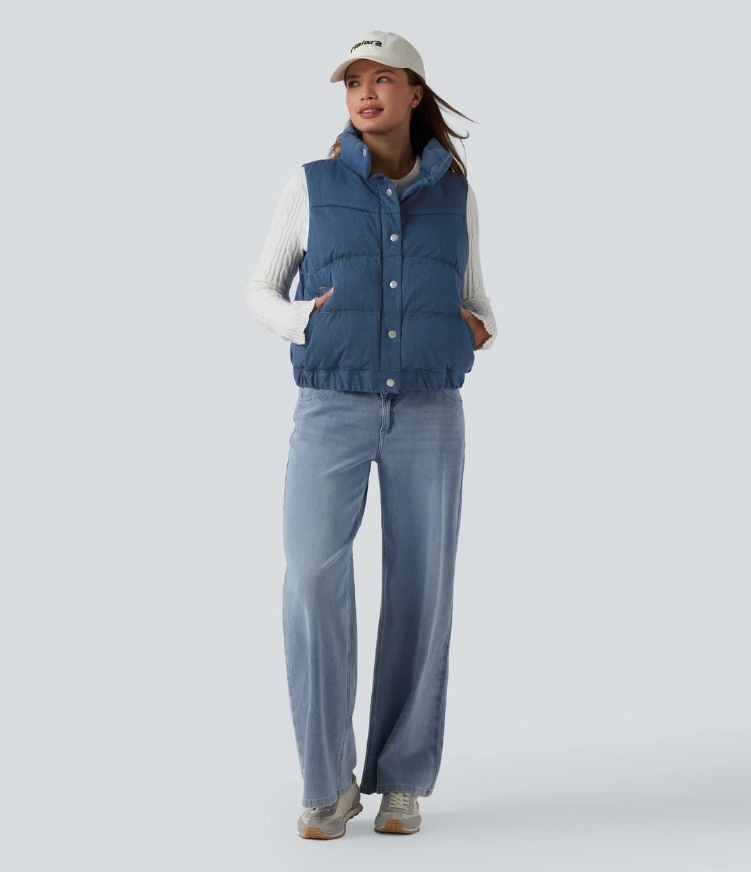 Lyckera Flex denim ståkrage vardaglig vadderad väst med fickor