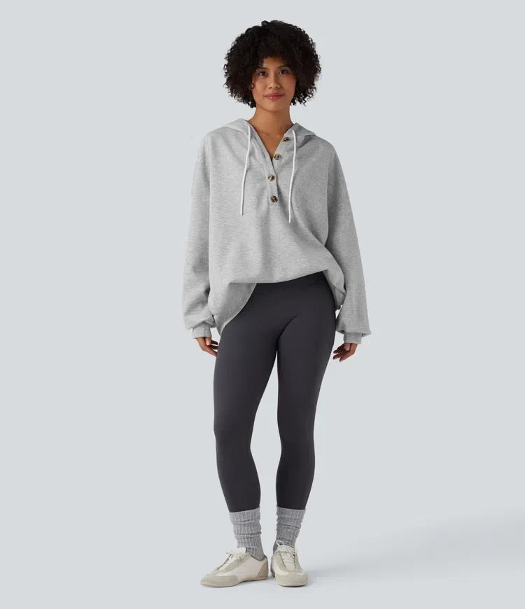 Med huva dragsko långärmad vardaglig sweatshirt med fickor