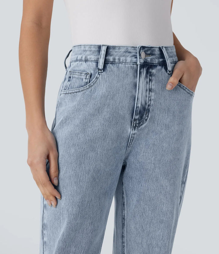 Halara Flex med hög midja dragkedja fickor raka ben vardagsjeans