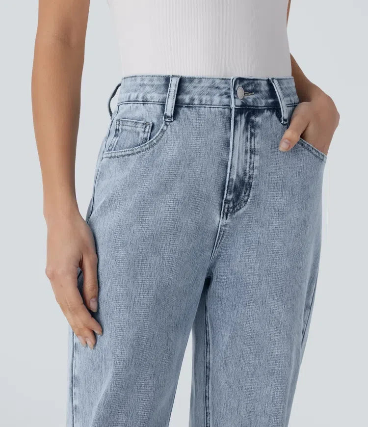 Halara Flex med hög midja dragkedja fickor raka ben vardagsjeans
