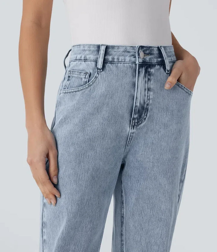 Halara Flex med hög midja dragkedja fickor raka ben vardagsjeans