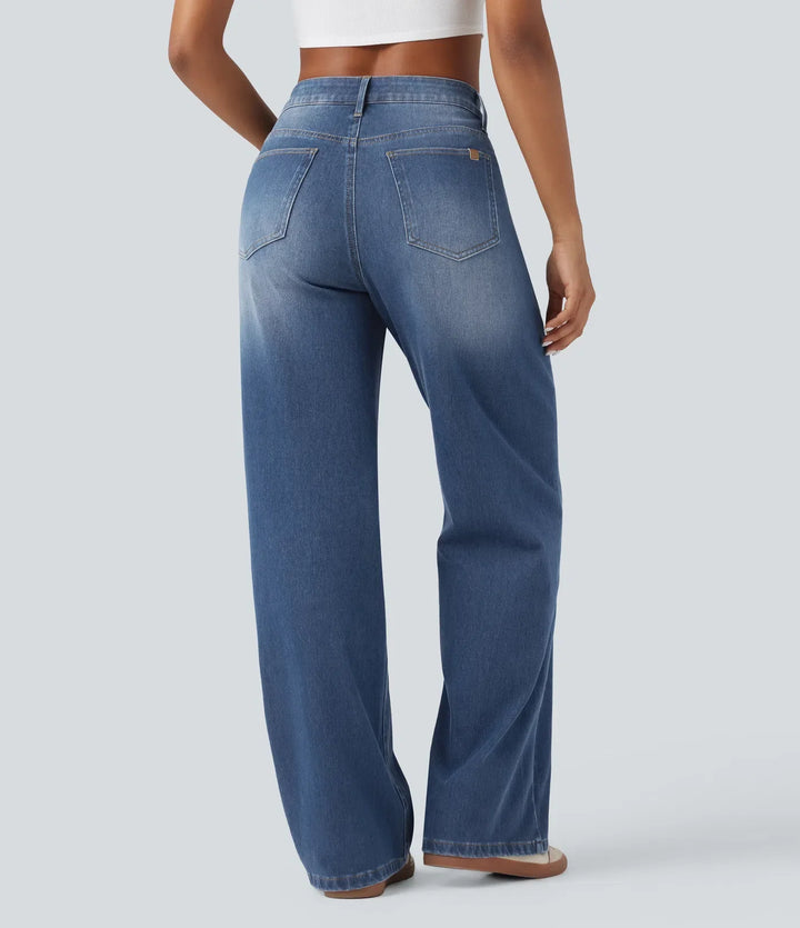 Halara Flex asymmetrisk med hög midja tvättad för vardag baggy jeans med fickor