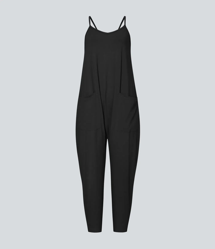 Fickor ankel längd vardaglig lös avsmalnande jumpsuit