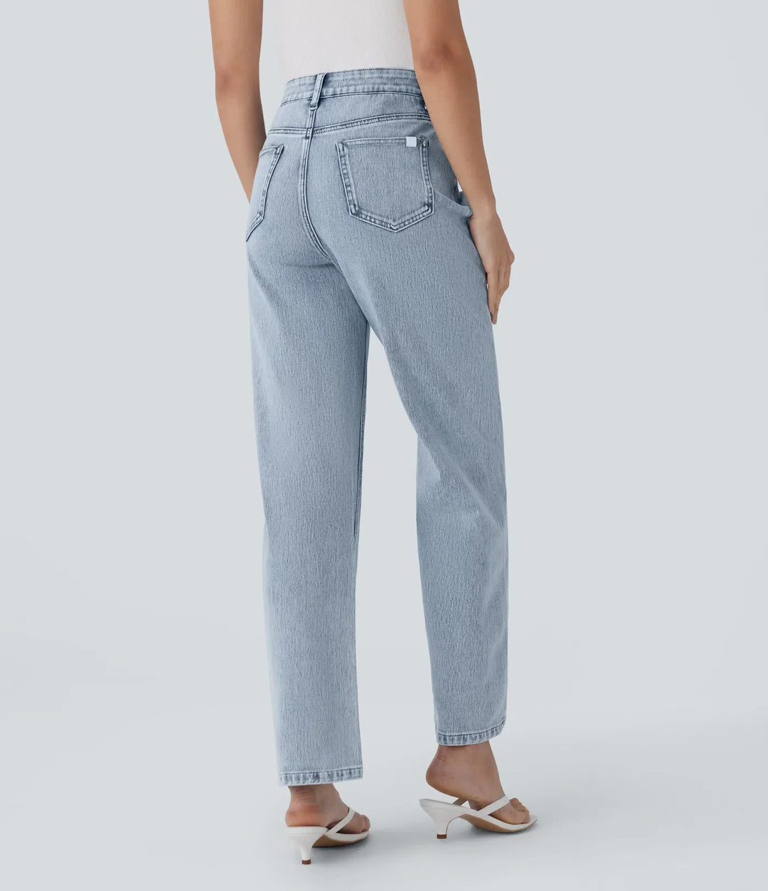 Halara Flex med hög midja dragkedja fickor raka ben vardagsjeans
