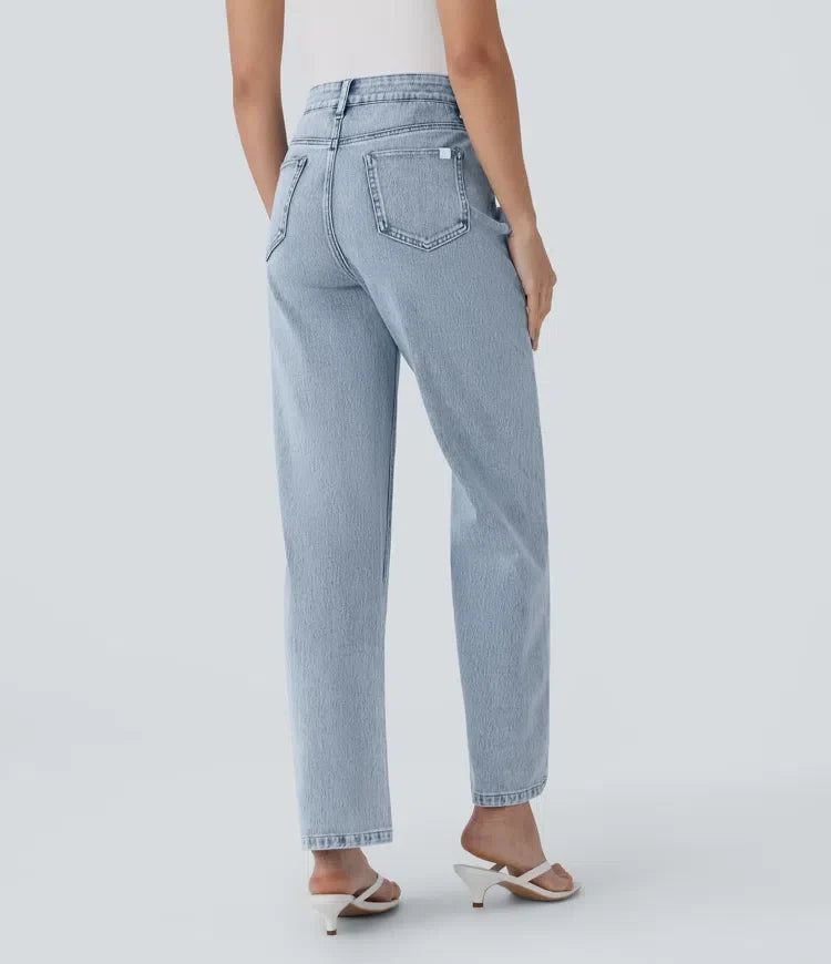 Halara Flex med hög midja dragkedja fickor raka ben vardagsjeans