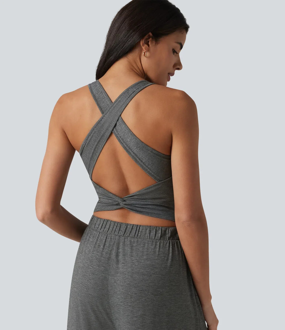 Korsad rygglös U-ringad ärmlös volangfåll fallande vardaglig jumpsuit med fickor-Easy Peezy