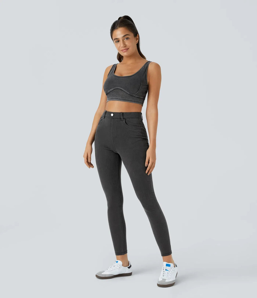 Lyckera Flex högmidjad fickor denim arbete leggings