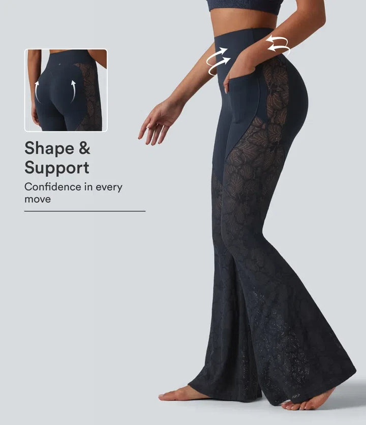 Halara UltraSculpt med hög midja och magkontroll kontrastspets yoga utsvängd leggings med fickor