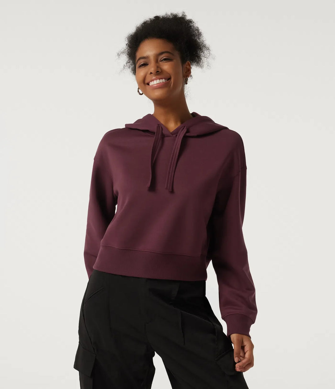 Med huva långärmad fleece yoga sweatshirt