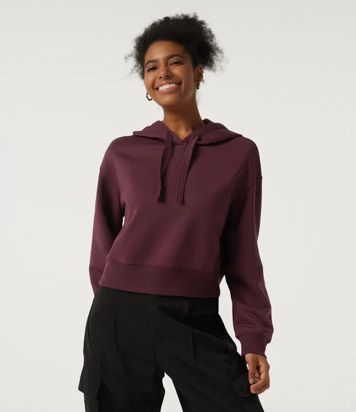 Med huva långärmad fleece yoga sweatshirt