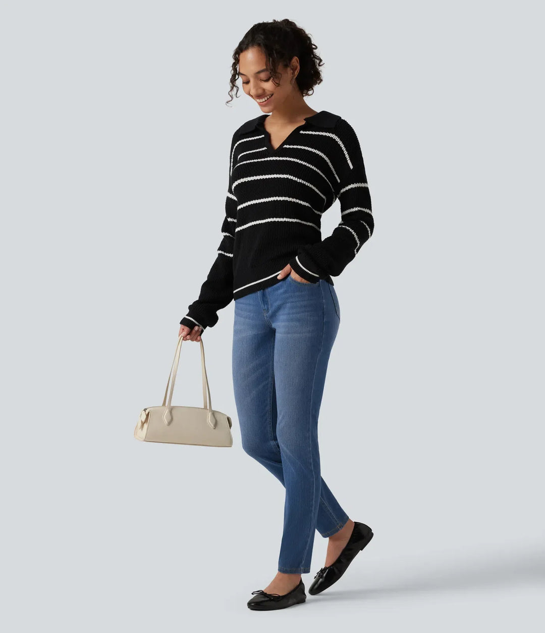 Lyckera Flex medelhög midja asymmetrisk vardaglig skinny jeans med fickor