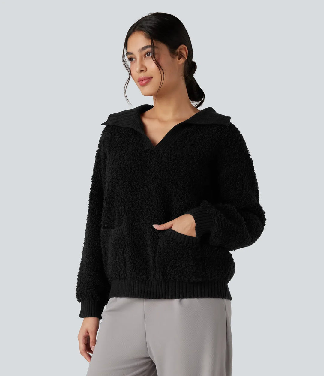 Slagkrage raglan långärmad arbetströja med fickor