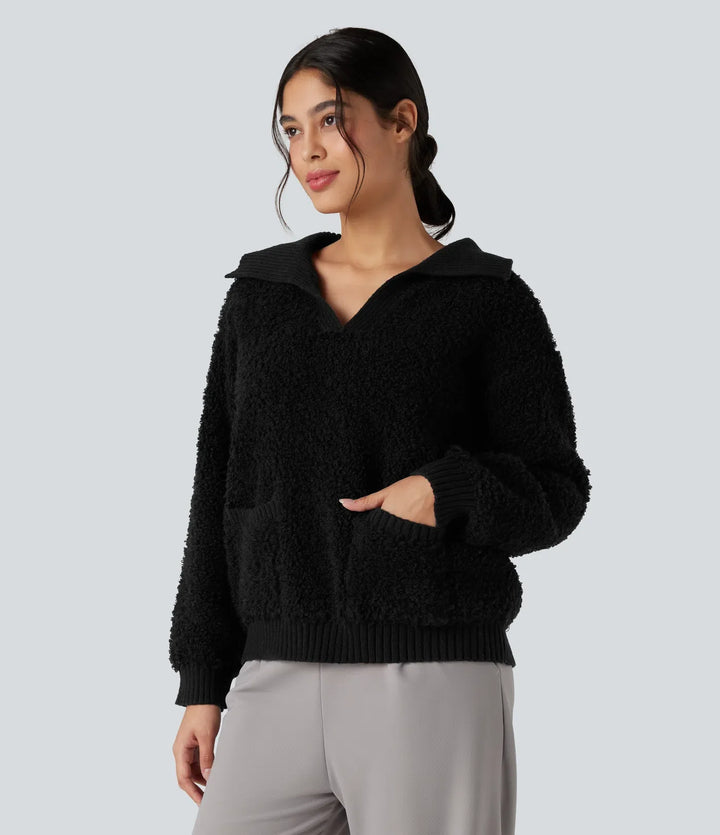 Slagkrage raglan långärmad arbetströja med fickor