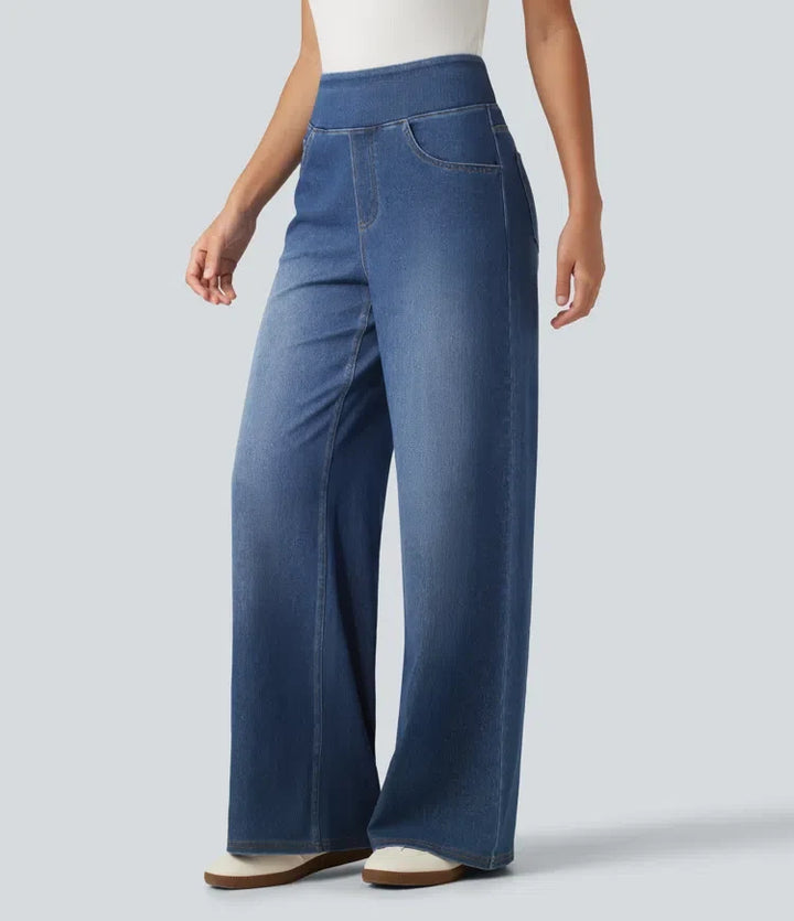 HalaraFlex med hög midja vida ben silver glans vardagsjeans med fickor