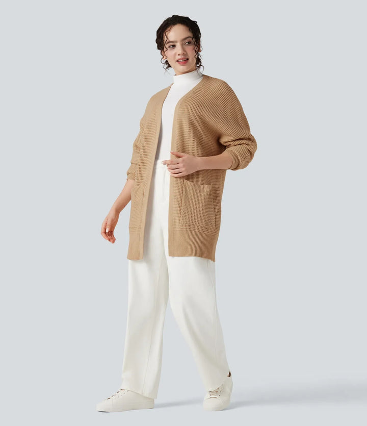 Långärmad vardaglig cardigan med fickor