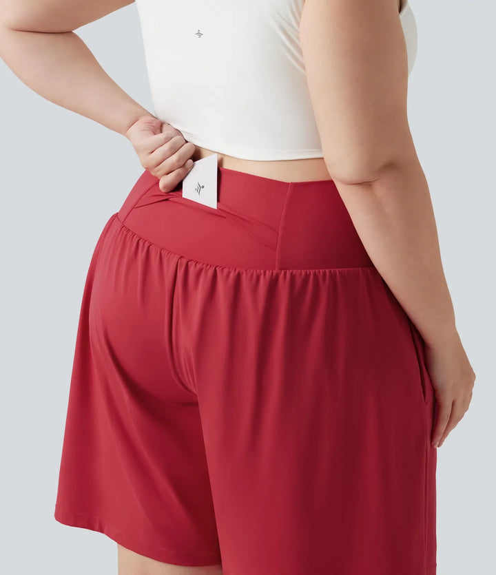 Plusstorlek SoftlyZero Airy med extra hög midja 2-i-1 InstantCool yogashorts 9&