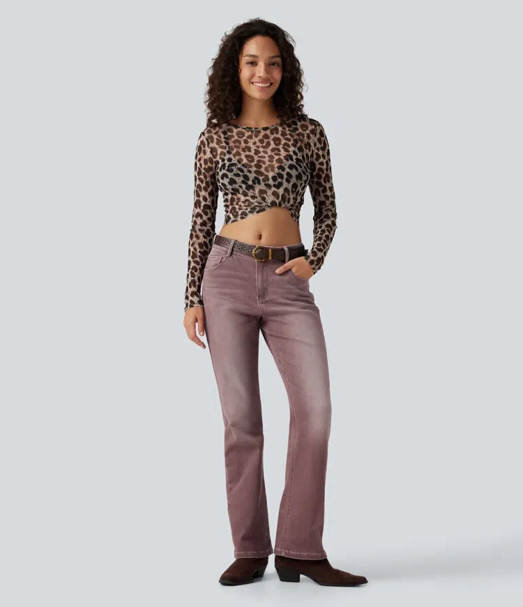 Med låg midja bootcut färgglad vardagsjeans med fickor