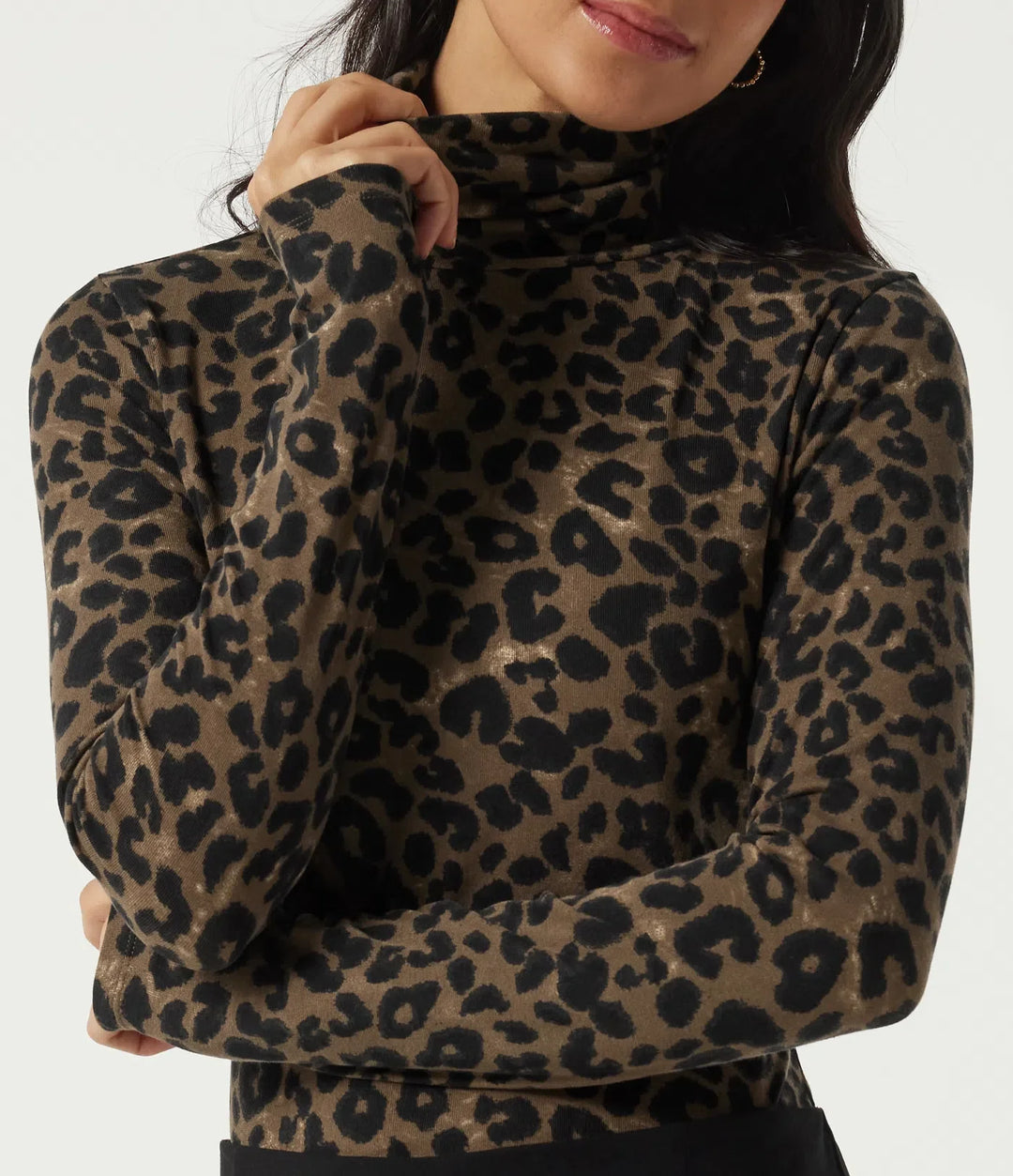 Lagerliknande halvpolo långärmad leopardmönster vardaglig T-shirt