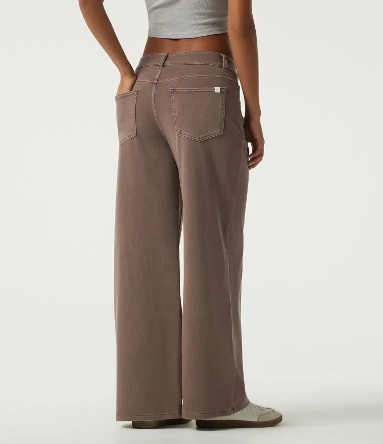 Lyckera Flex låg midja asymmetrisk vida ben färgstark vardagsjeans med fickor