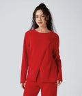 Rund hals långärmad tröja stickad lounge topp