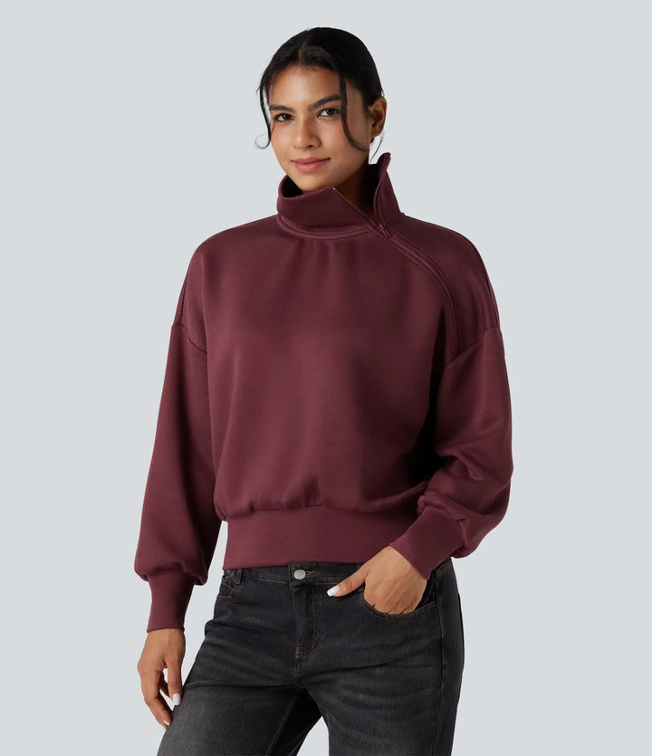 SpacerTek trattkrage halv dragkedja oversized vardaglig sweatshirt