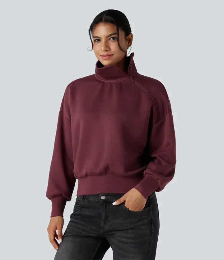 SpacerTek trattkrage halv dragkedja oversized vardaglig sweatshirt