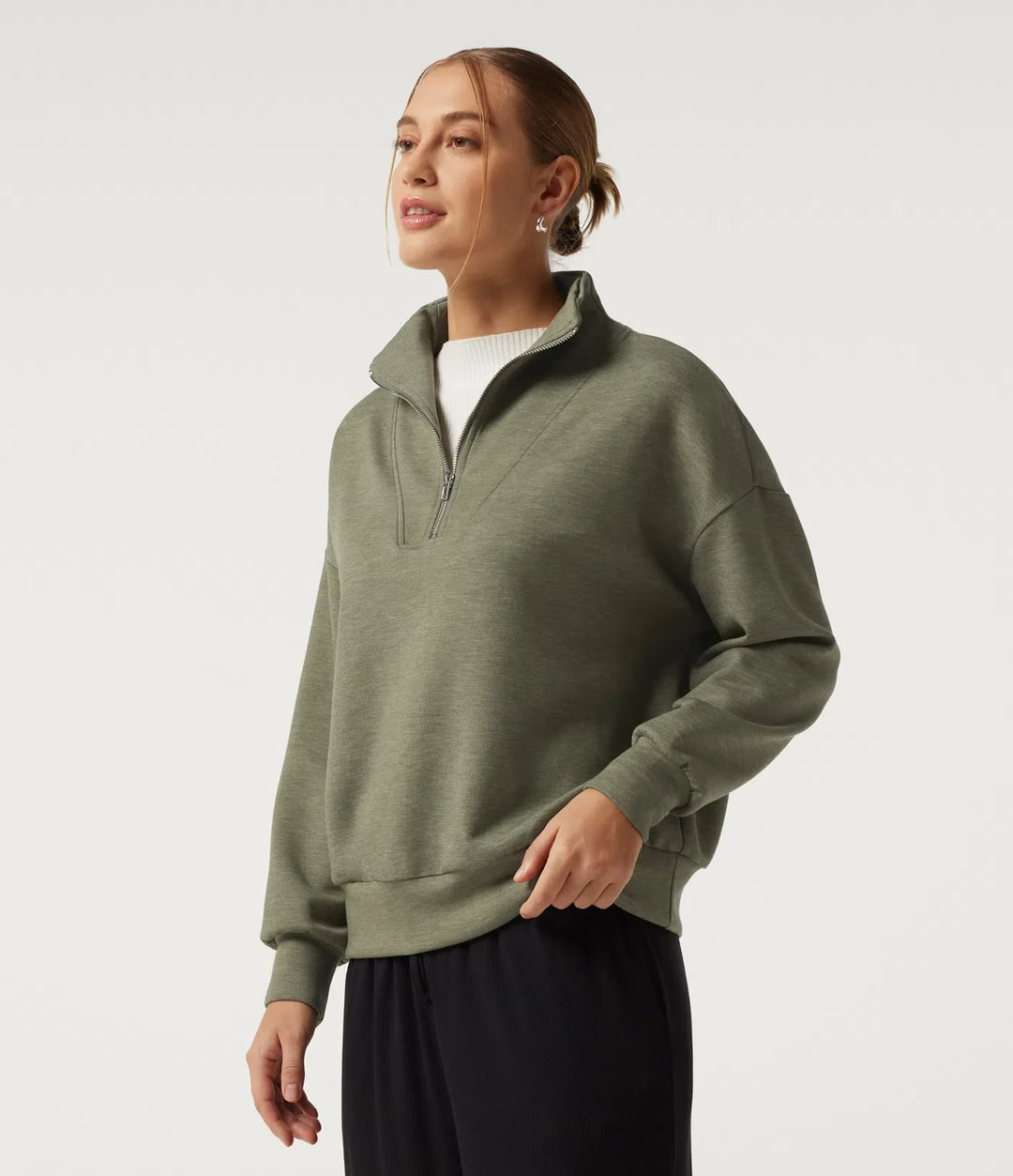 Halvpolo nedhasad halv dragkedja långärmad vardaglig sweatshirt
