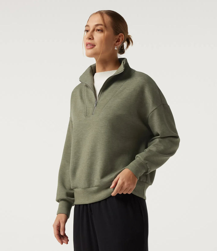Halvpolo nedhasad halv dragkedja långärmad vardaglig sweatshirt