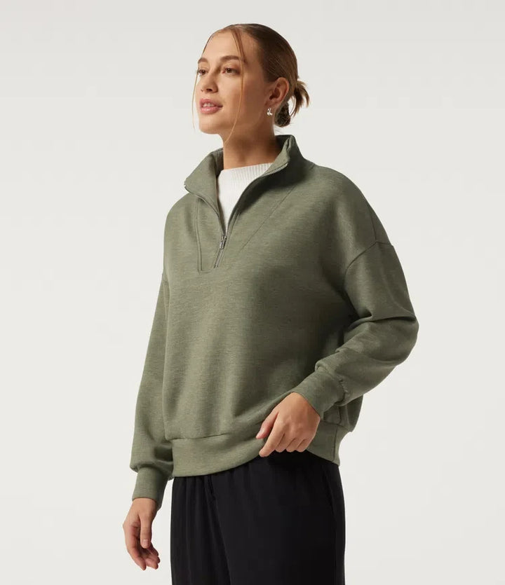 Halvpolo nedhasad halv dragkedja långärmad vardaglig sweatshirt