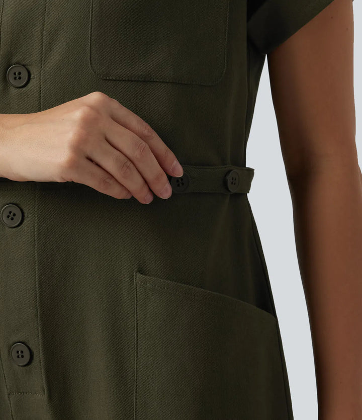 Kortärmad vardaglig jumpsuit med fickor