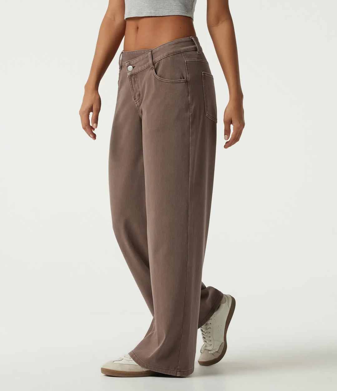 Lyckera Flex låg midja asymmetrisk vida ben färgstark vardagsjeans med fickor
