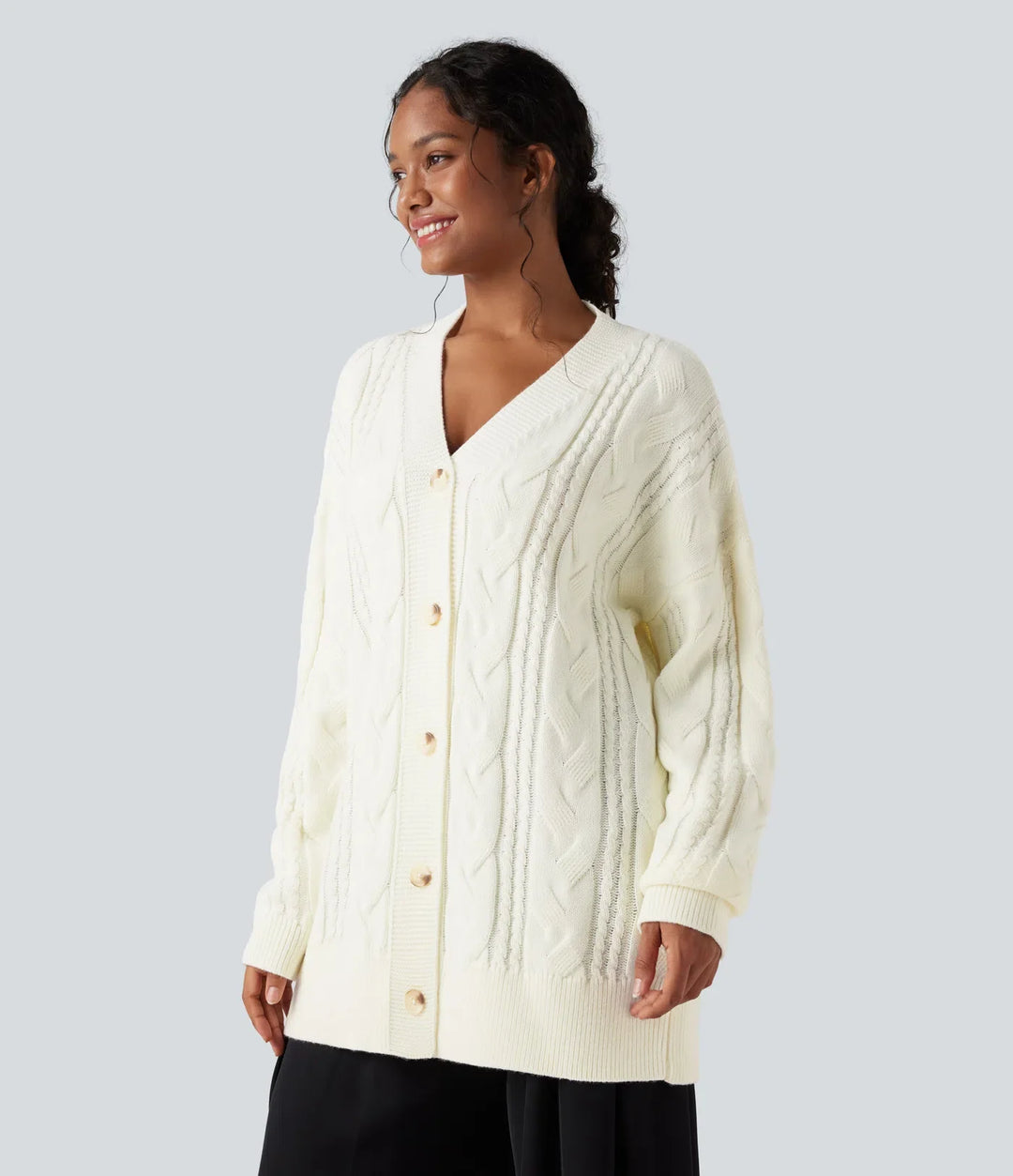 V-ringad långärmad vardaglig cardigan