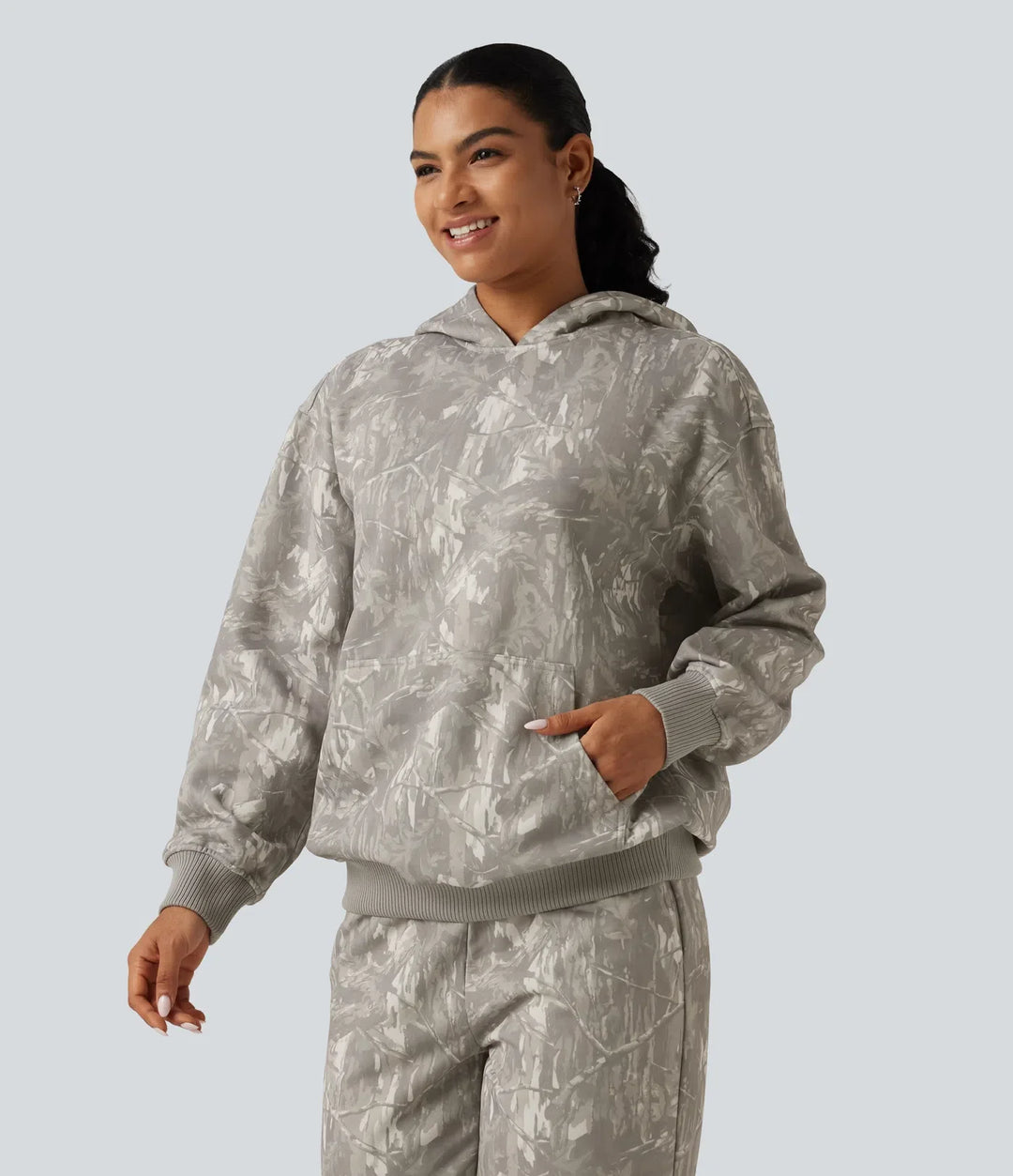 Med huva långärmad vardaglig sweatshirt med ficka