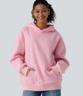 Med huva rund hals långärmad vardaglig sweatshirt med ficka