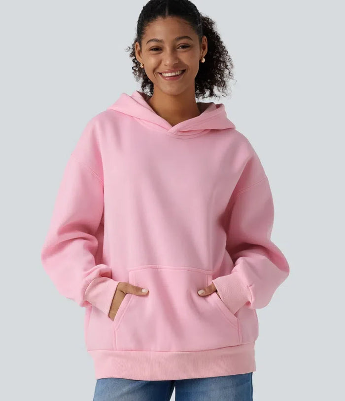 Med huva rund hals långärmad vardaglig sweatshirt med ficka