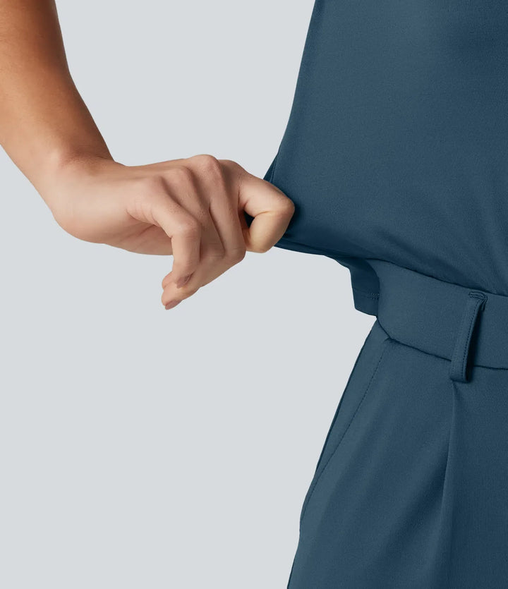 V-ringad ärmlös arbetsjumpsuit med fickor-Easy Peezy Edition