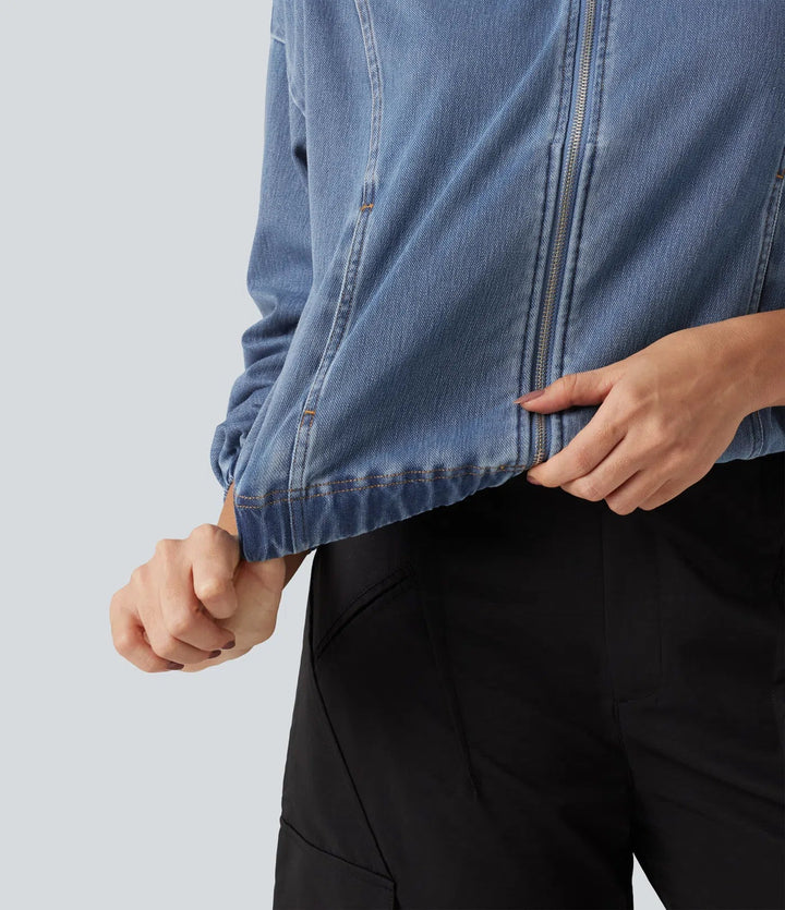Lyckera Flex hög hals långärmad denim vardaglig jacka med fickor