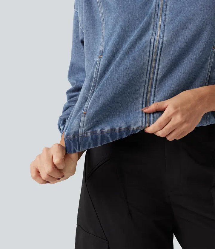 Lyckera Flex hög hals långärmad denim vardaglig jacka med fickor