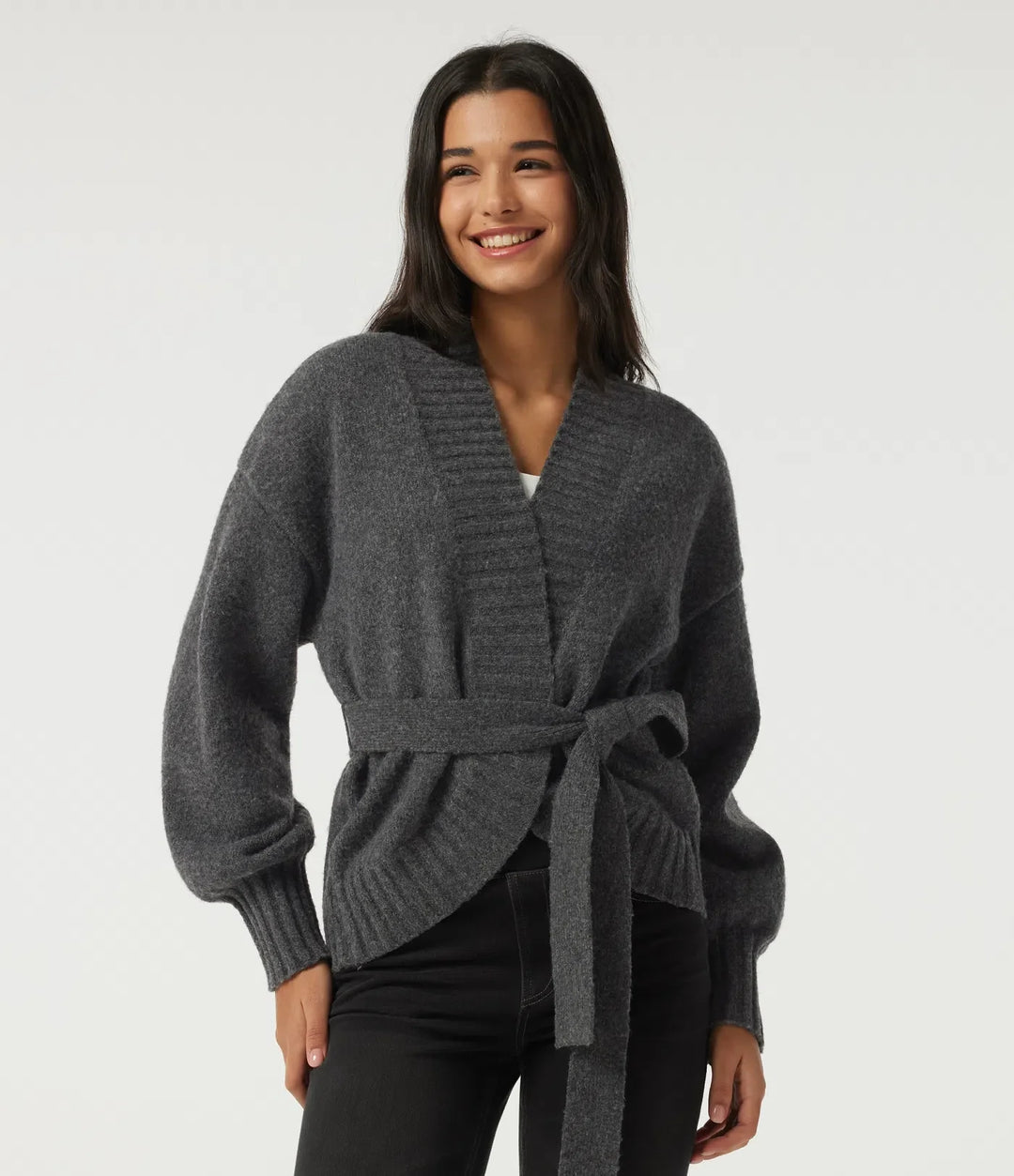 Långärmad knytning fram vardaglig cardigan
