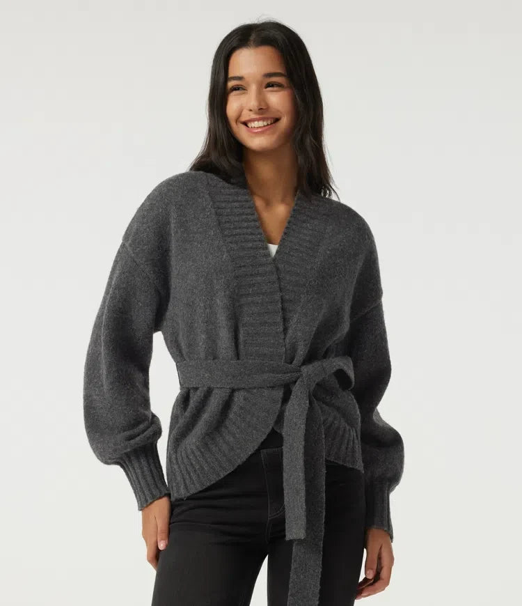 Långärmad knytning fram vardaglig cardigan