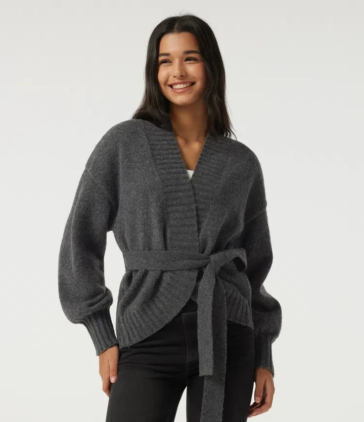 Långärmad knytning fram vardaglig cardigan