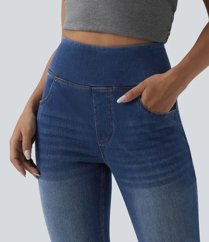 Halara Flex med hög midja och magkontroll för vardag utsvängd jeans med fickor