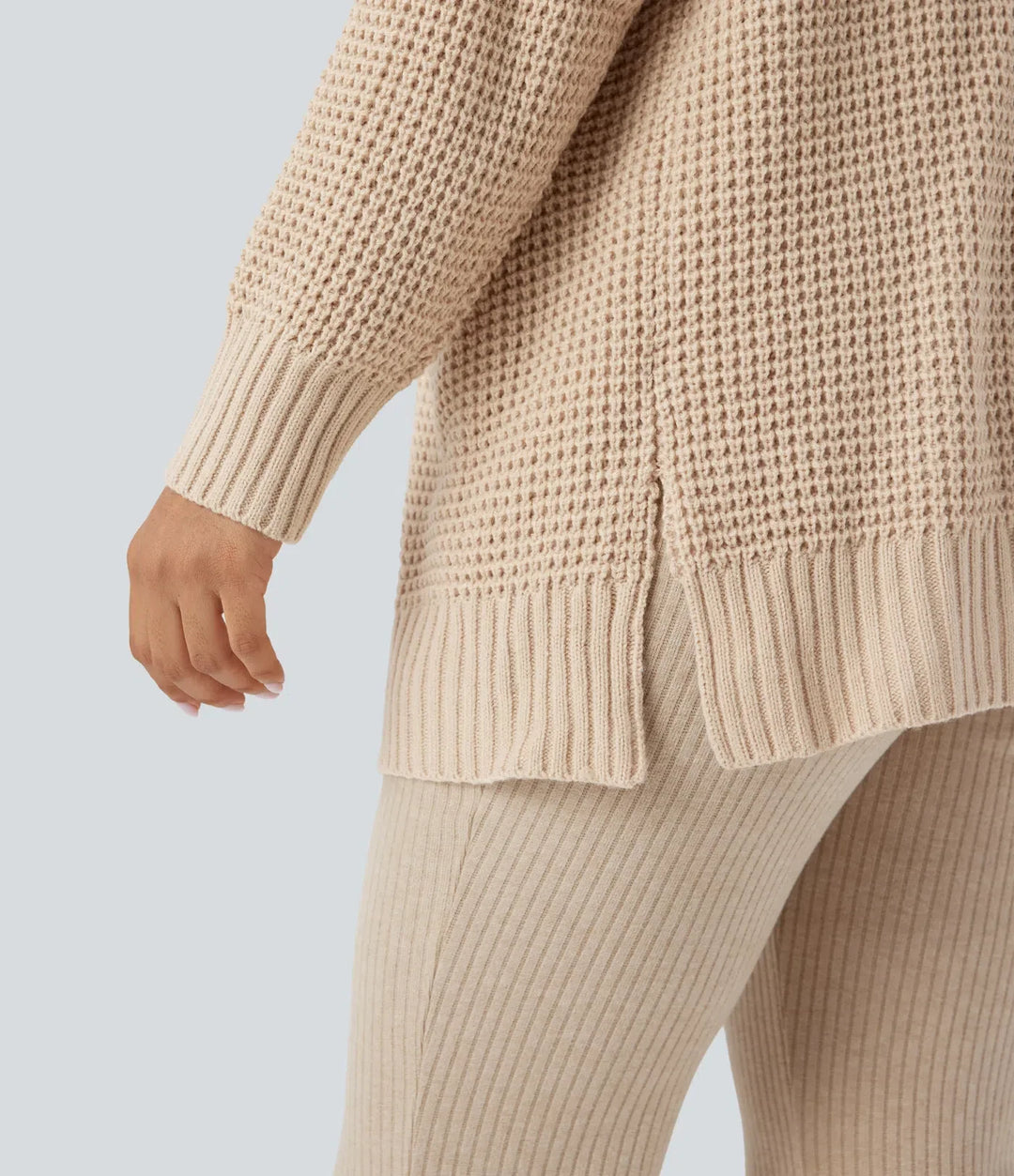 Långärmad våffelstruktur vardaglig cardigan med fickor