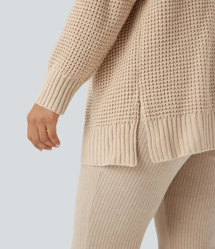 Långärmad våffelstruktur vardaglig cardigan med fickor