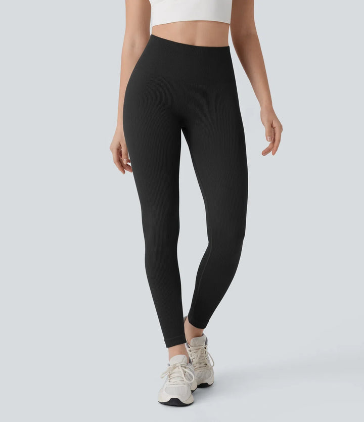 Sömlös flow högmidjad magkontroll rumplyftande 7/8 yogaleggings