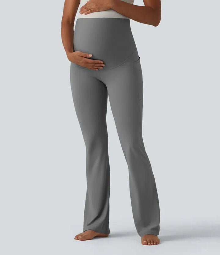 SoftlyZero med extra hög midja utsvängd yoga gravid leggings med fickor