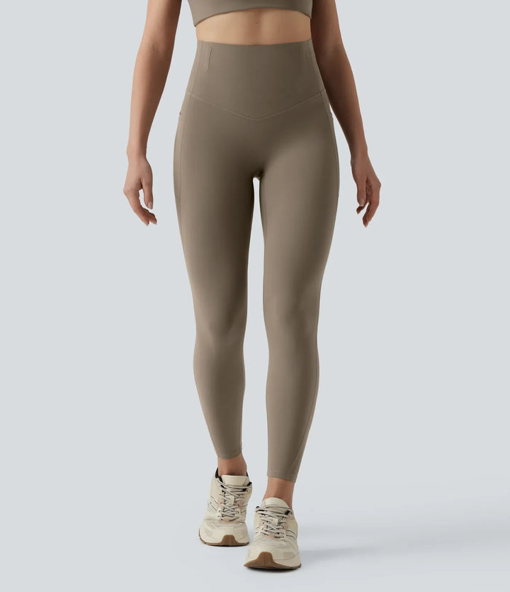Halara UltraSculpt med hög midja anti-roll magkontroll formande träningsleggings med fickor