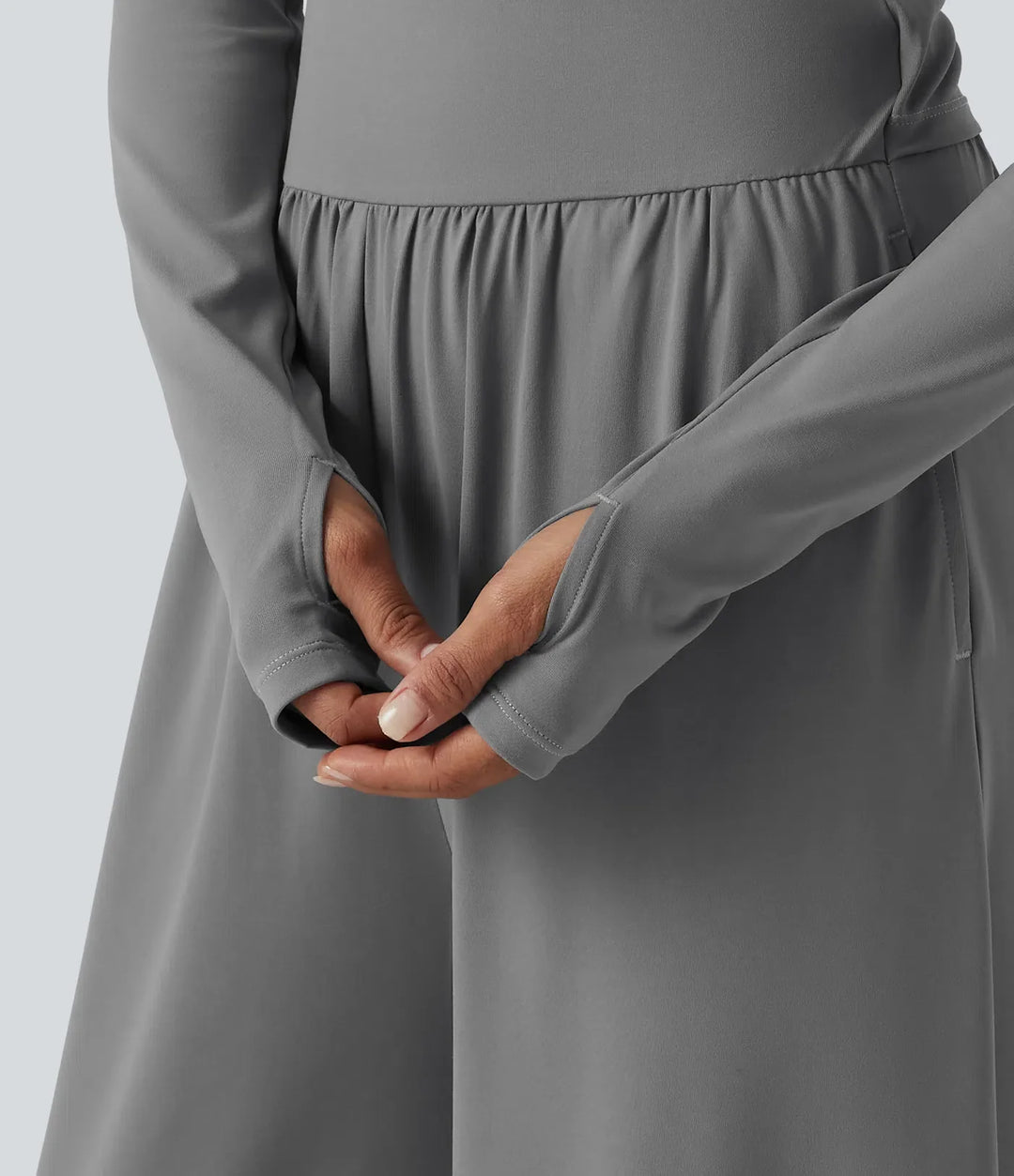 U-ringad långärmad tumhål vida ben rynkat vardaglig jumpsuit med inbyggd BH och fickor -Easy Peezy Edition