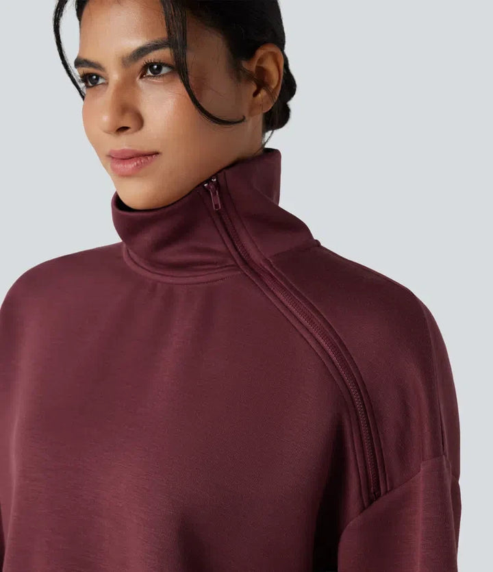 SpacerTek trattkrage halv dragkedja oversized vardaglig sweatshirt