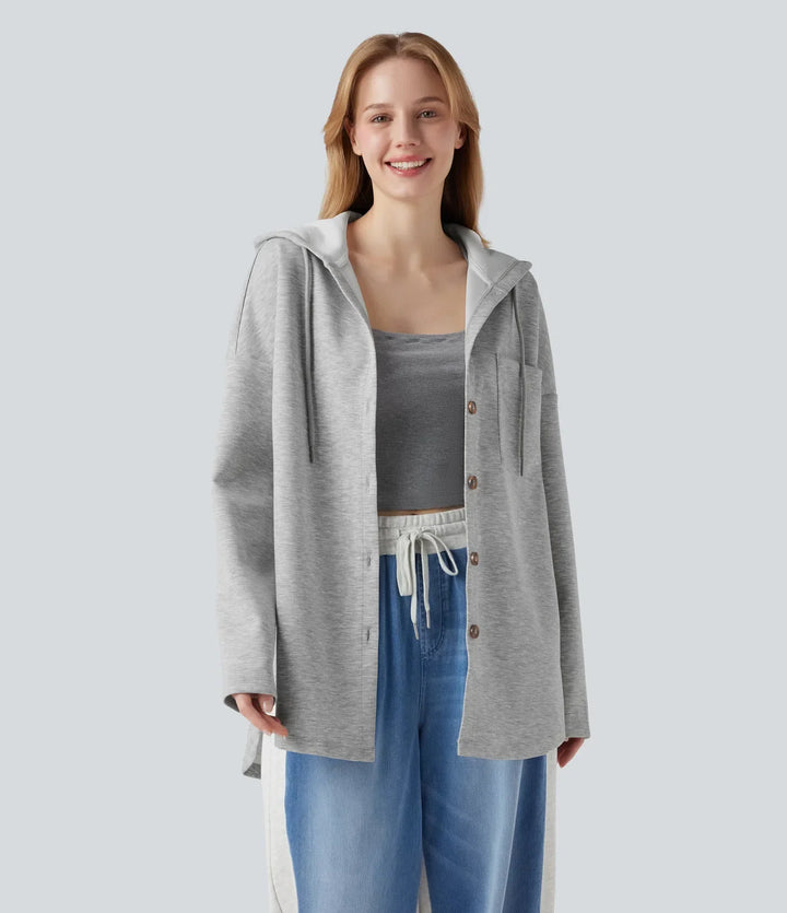 Med huva dragsko långärmad rundad fåll vardaglig sweatshirt med ficka